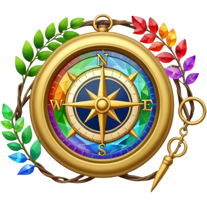 rainbow crystal compass wrapped in vines emoji