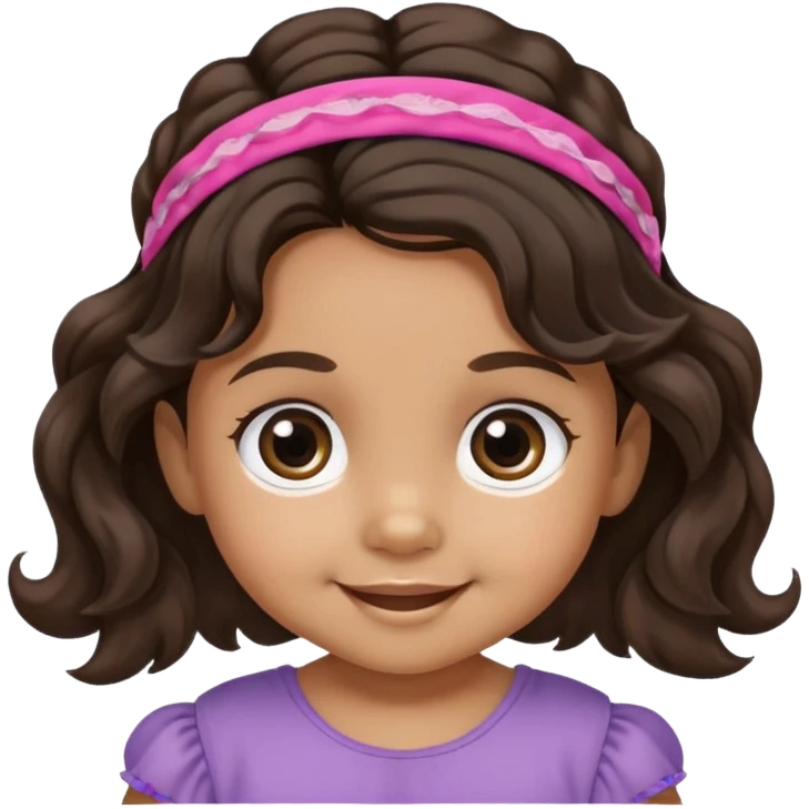 close-up of smiling toddler face only with big eyes, medium skin tone, dark wavy hair, and a hair band, no body emoji