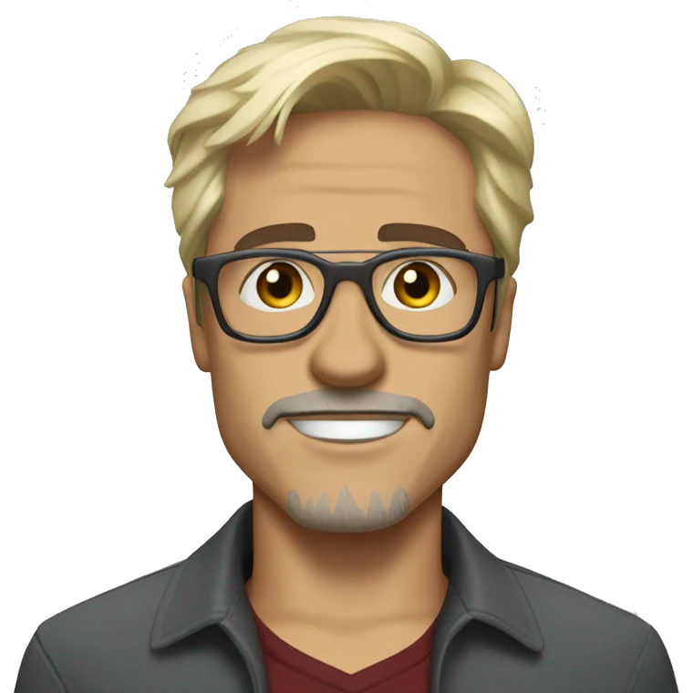 Man Looking like Tony Stark but with thon glasses and blond hair and a bit greyed emoji