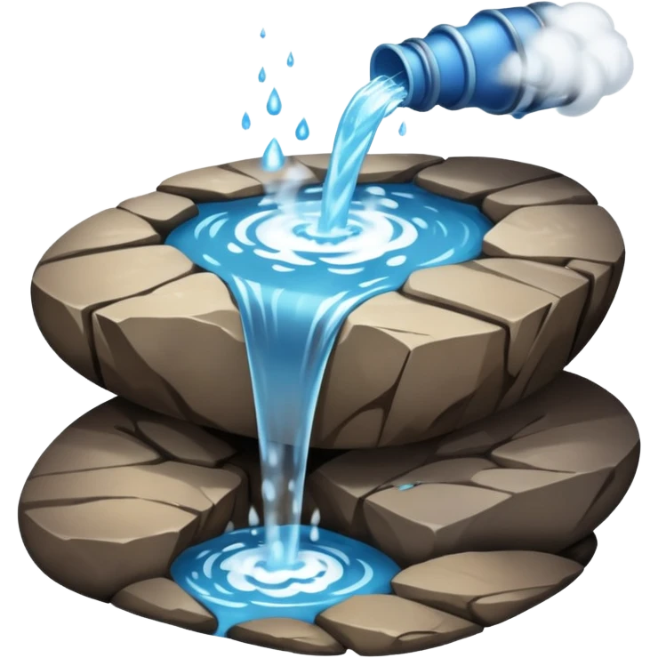 water pouring onto rocks with steam emoji