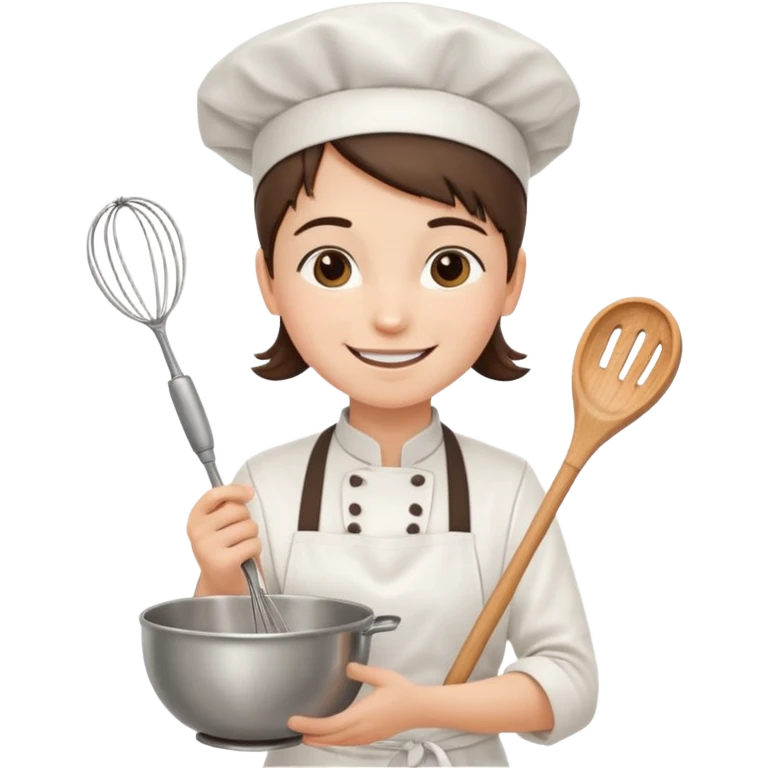 Young Pastry Chef – smiling, holding whisk and mixing bowl. emoji