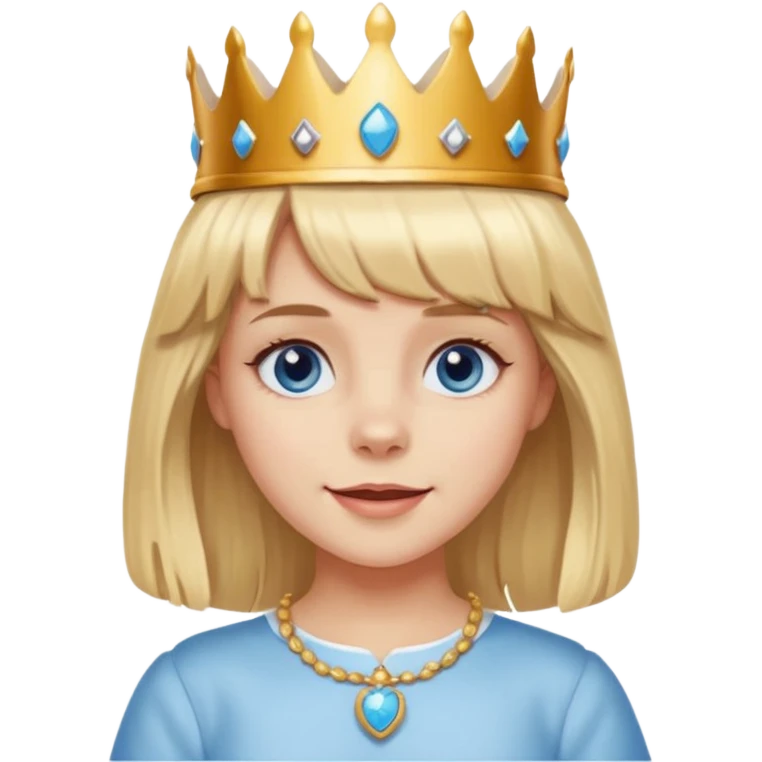 simple Blonde girl with bangs and blue eyes, and a simple crown. giving cockerspaniel energy emoji