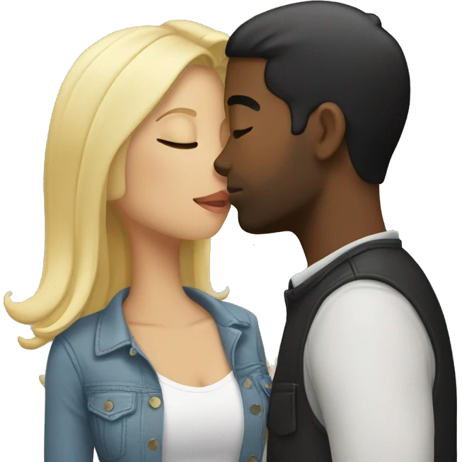 blonde and black hair couple kissing with eyes closed emoji