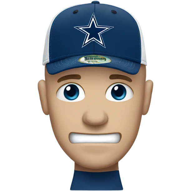 Bald white male holding dark blue Dallas Cowboys hat. He’s crying because he’s ashamed of being bald  emoji