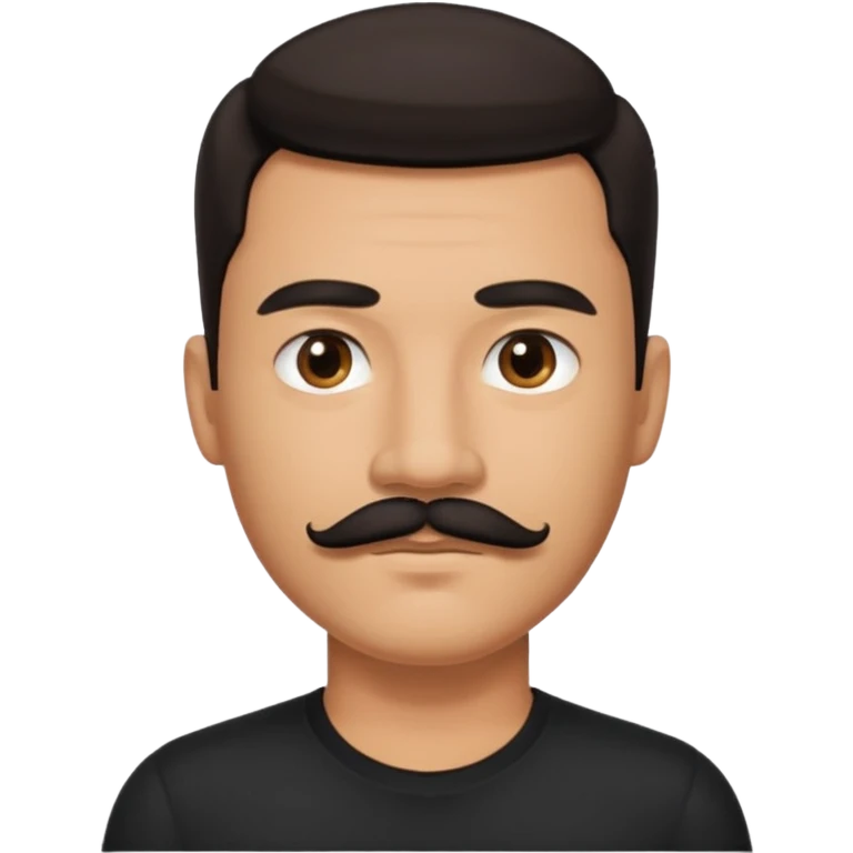 black shirt with mustache look, keep hair the same, remove the wrinkles emoji