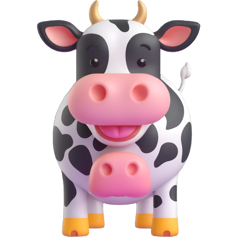 parlak ve canlı, 3D emoji tarzı bir inek, no background emoji