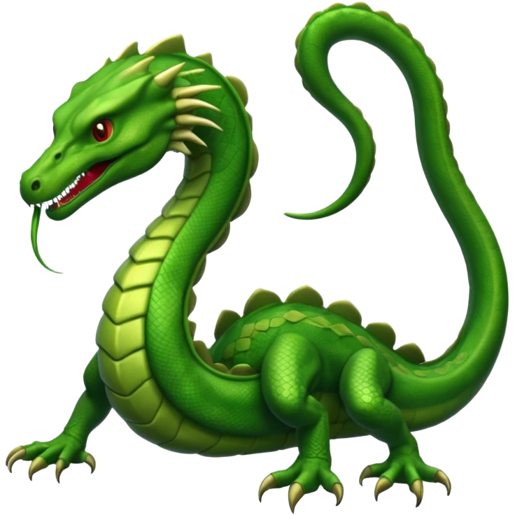 Create a single emoji of a Hydra in full body: a muscular reptilian creature with four legs, a tail, and multiple serpent heads on long necks. No wings, not worm-like. Slight side angle, stylized like an emoji, clearly recognizable. No background.
 emoji
