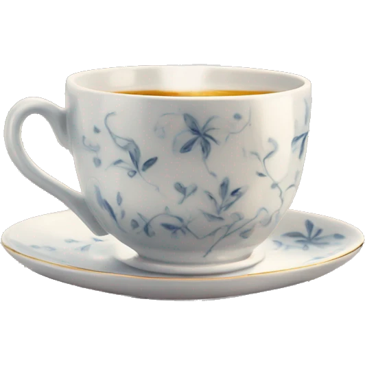 A porcelain teacup with delicate steam rising, placed on a cozy saucer. emoji