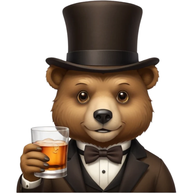 bear head in a top hat with a whiskey emoji