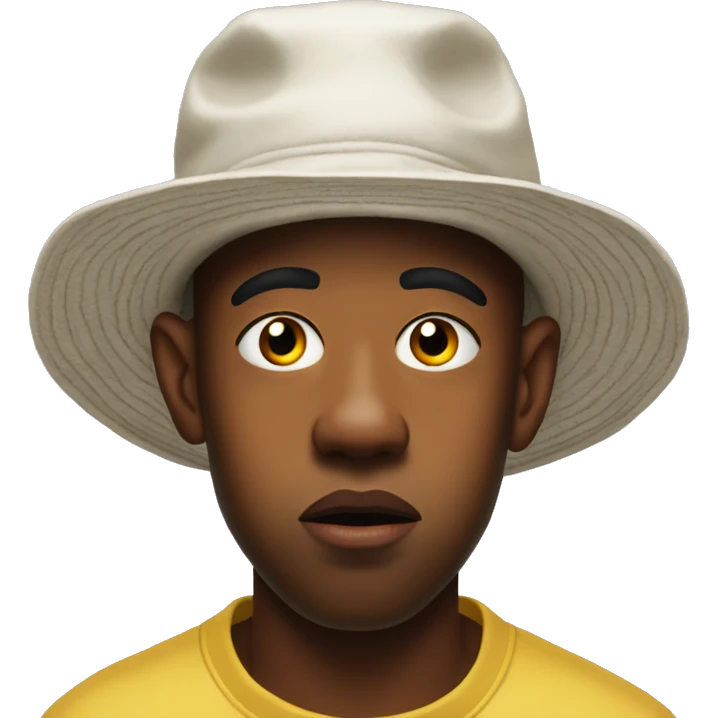 Tyler the creator wearing a bucket hat, looking perplexed emoji