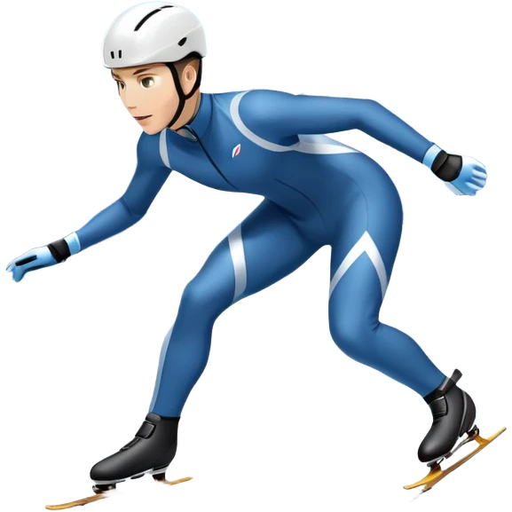 An icon showing a professional speed skater leaning into a turn on a polished ice track, dressed in a sleek suit and helmet. The scene includes a grand arena, snow-covered mountains in the distance, and a crisp blue sky. Transparent background highlights speed and precision. emoji
