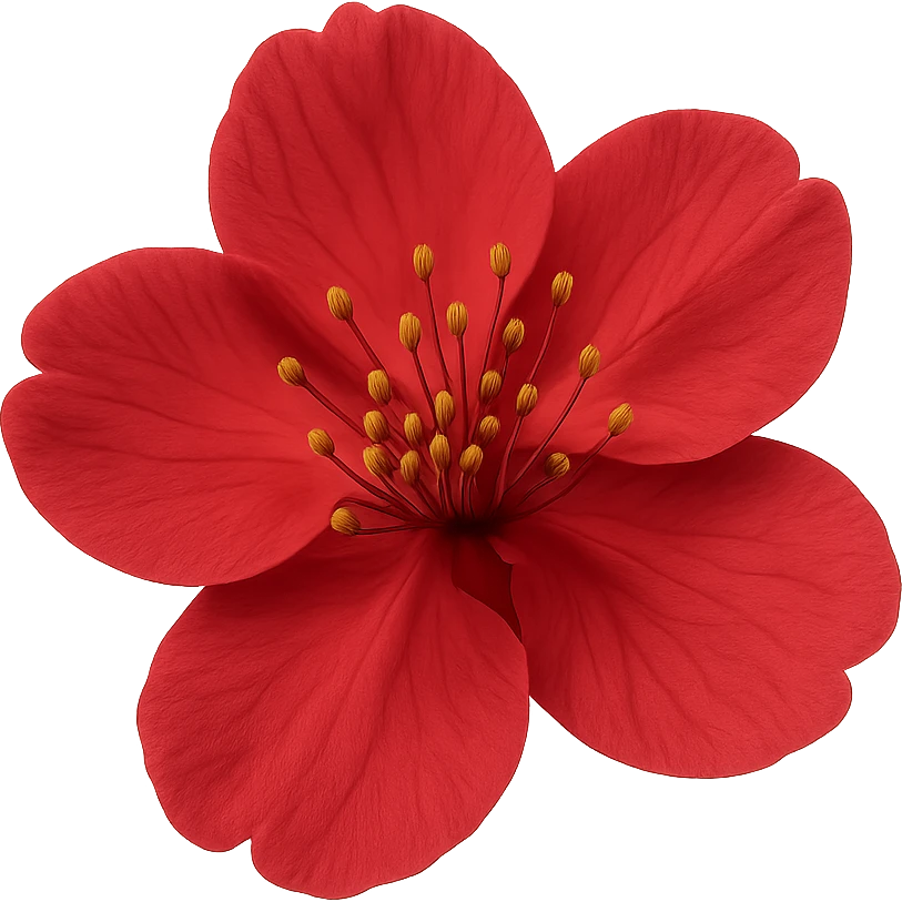 show one red cherry blossom, remove background emoji