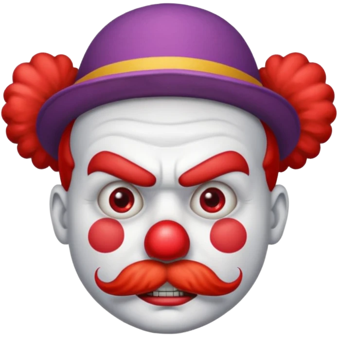 Angry clown — furrowed brow, mustache, tiny hat. emoji