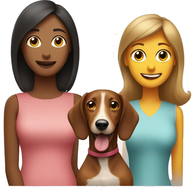 Mum, teenage daughter and a sausage dog emoji