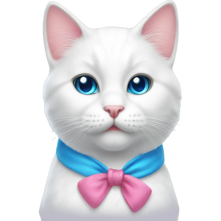 white cat with a pink bow and blue eyes emoji
