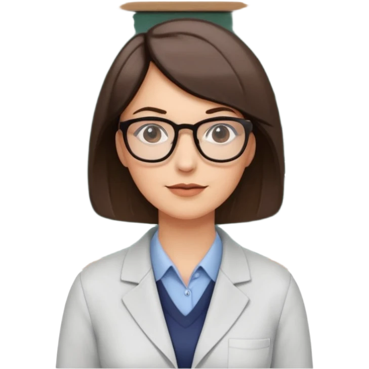 40 year old female with a bob, work as a professor, in the middle of a workshop, in front of a white board with figures and diagrams emoji