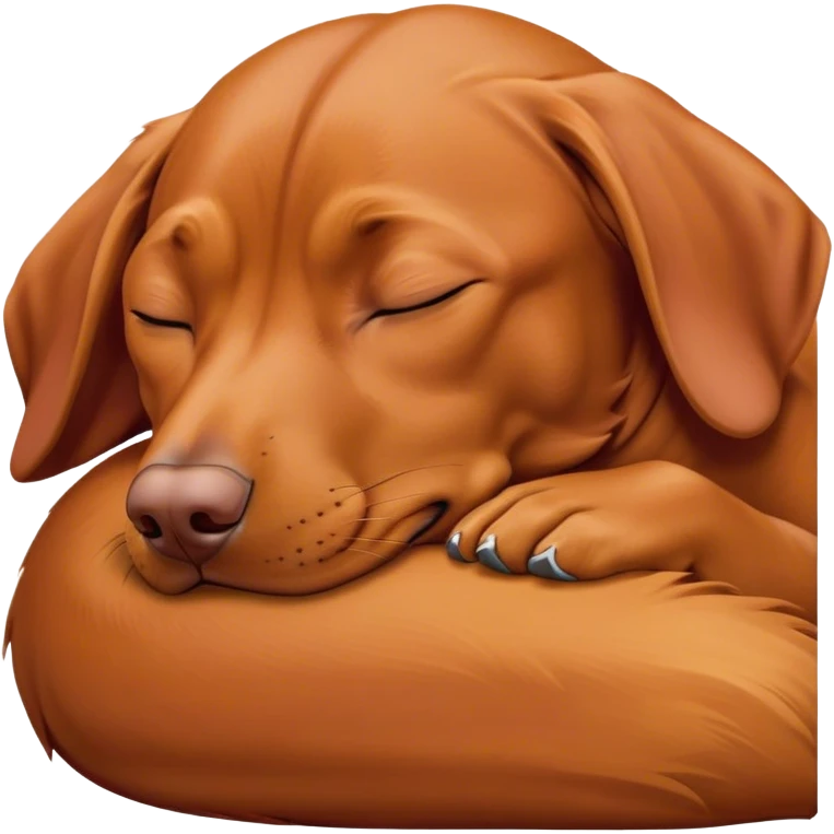 Meme-Worthy Cute Sleeping Vizsla Portrait Emoji, Head resting peacefully with a contented smile, showcasing a sleek, athletic build and a luxuriously soft rust and gold Fur, eyes shut in a serene nap, Simplified yet hilariously adorable features, highly detailed, glowing with a soft, drowsy light, high shine, relaxed and utterly lovable, stylized with an air of playful laziness, bright and heartwarming, soft glowing outline, capturing the essence of a comically sleepy companion, so meme-worthy it feels like it could instantly become the next viral sensation of adorable slumber! emoji