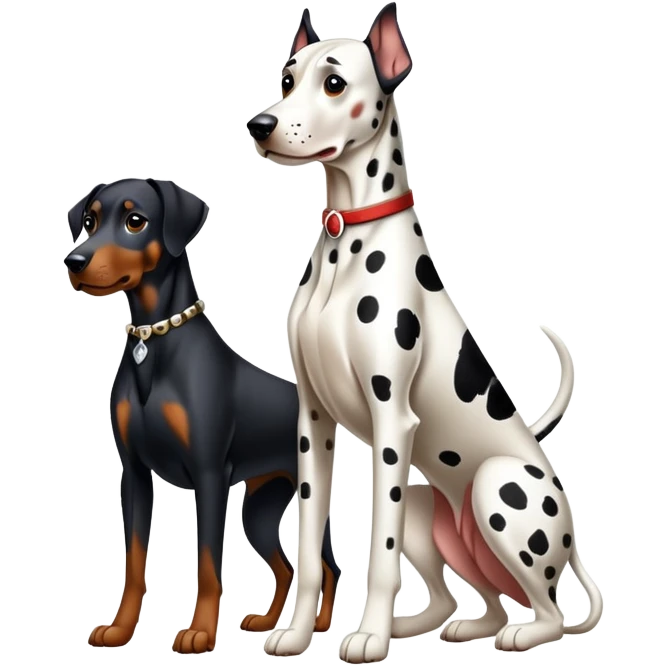 2 dogs : 1 Dalmatian + 1 dobermann emoji