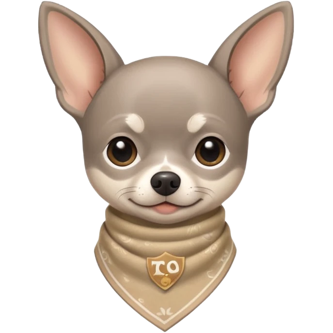 Make a Gray Chihuahua wearing a earthy tone bandana around the neck with the logo TCO on the bandana emoji