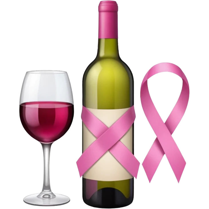 a bottle of wine with a pink ribbon tied around it emoji