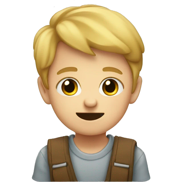 A boy pointing downwards with rubor emoji