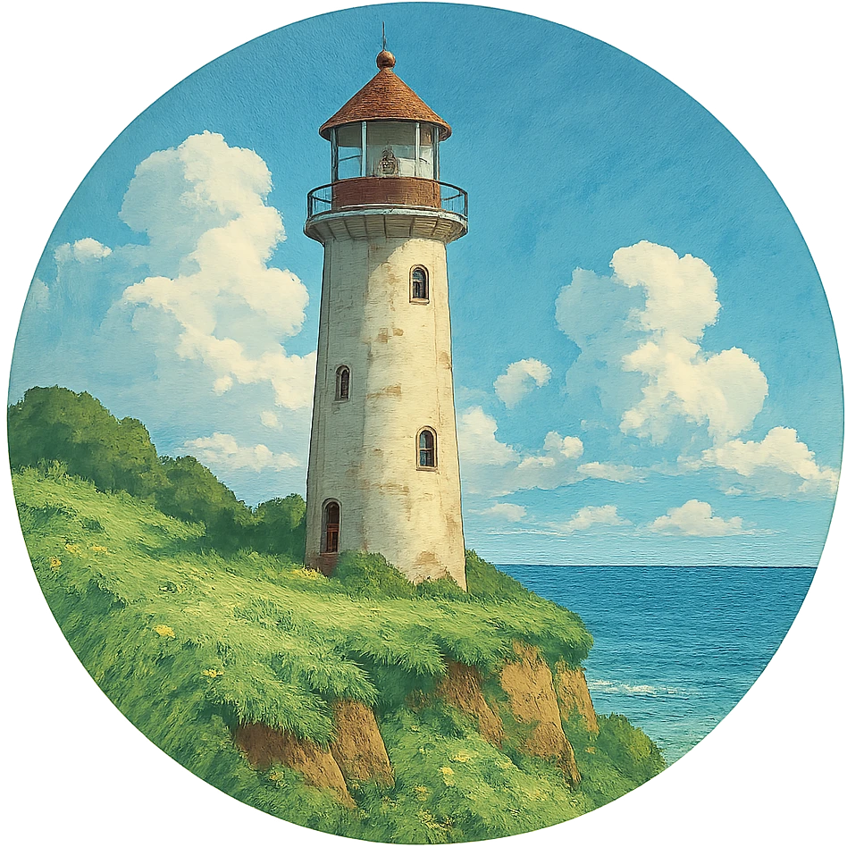 ghibli style lighthouse in a circle frame emoji