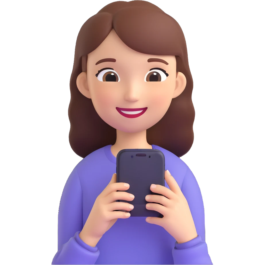 girl holding a smartphone, smiling emoji
