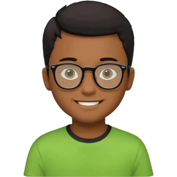 Menino pardo com cabelo curto preto, de óculos preto e blusa verde e amarela emoji