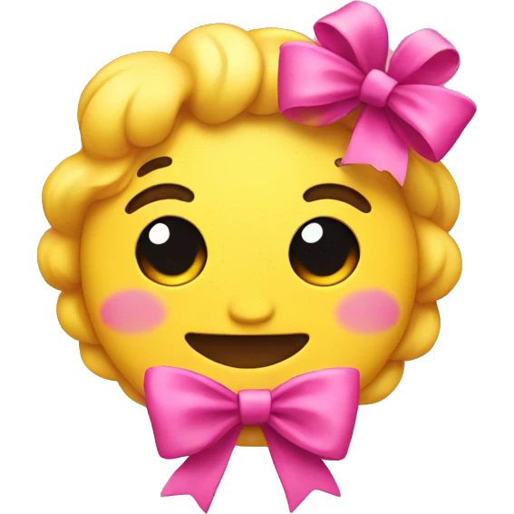 Yellow emoji with a pink bow  emoji