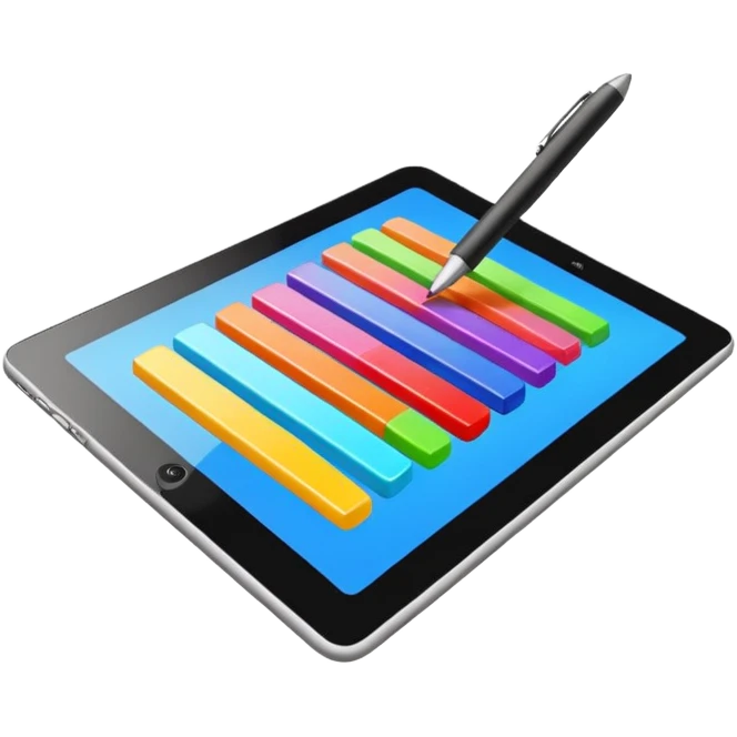 A digital pen drawing colorful rectangules on a tablet emoji
