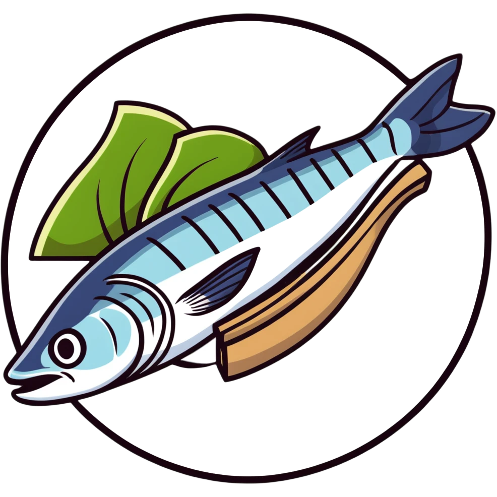 mackerel sashimi with thinly sliced silver-skinned fish, wasabi and shiso leaf emoji