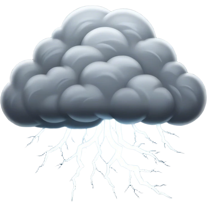 Cinematic Realistic Thunderstorm Emoji, Dark and dramatic, with swirling gray clouds illuminated by occasional flashes of lightning. The air crackles with energy as the storm builds, while heavy rain cascades down in sheets. Soft glowing outline, capturing the essence of power, intensity, and natural fury in a breathtaking thunderstorm! emoji