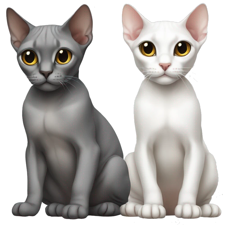 two sphinx cats one grey one white emoji