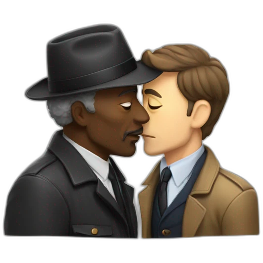 Black older  man detective kisses european man detective  emoji