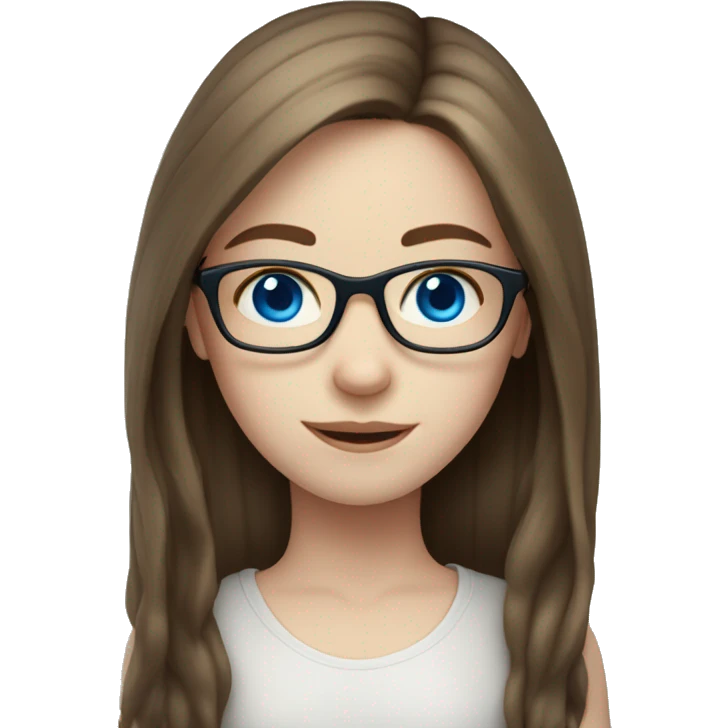 Pale skin girl with long brown hair and blue eyes in glasses  emoji