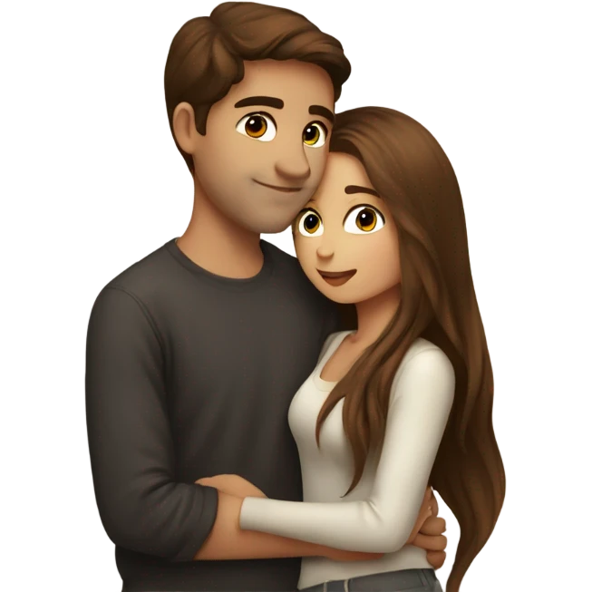 beautiful girl with long brown hair kissing a boy with brown hair emoji