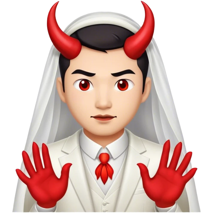 an asian male bride with the face of devil in wedding dress emoji