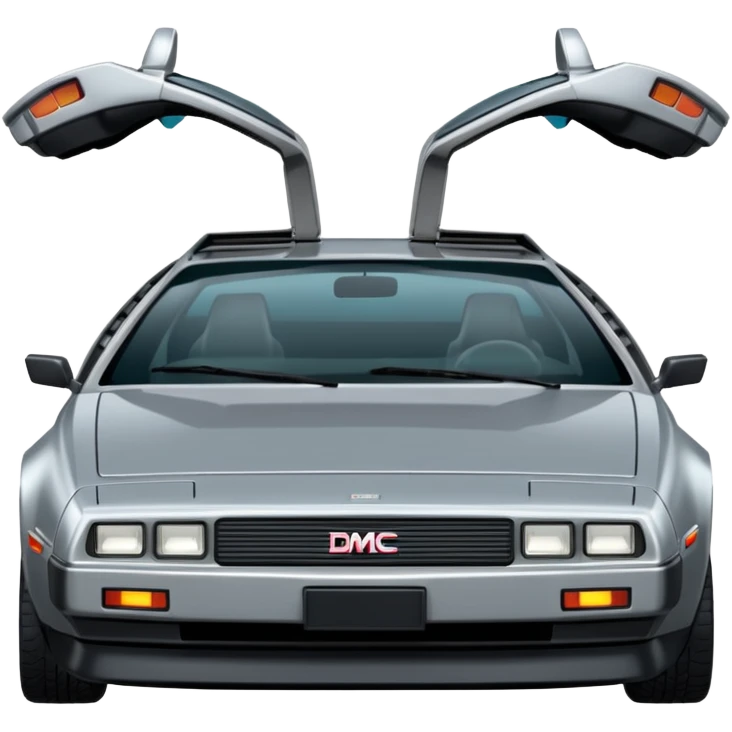 Silver DMC 12 Delorean, closed doors, backside view emoji