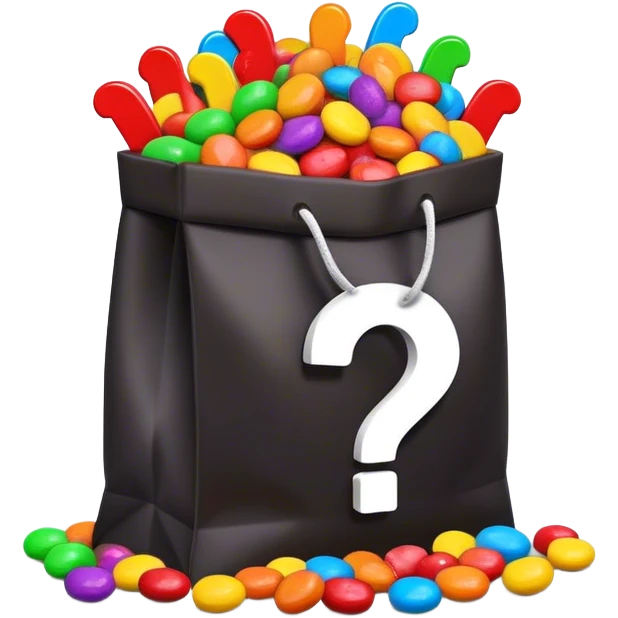 dark goodie bag with question mark with stuff in it emoji