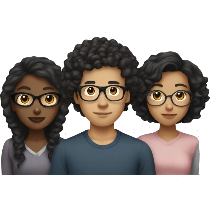 Asian Guy glasses with 2 Black girls and 1 Mixed guy with curly hair  emoji