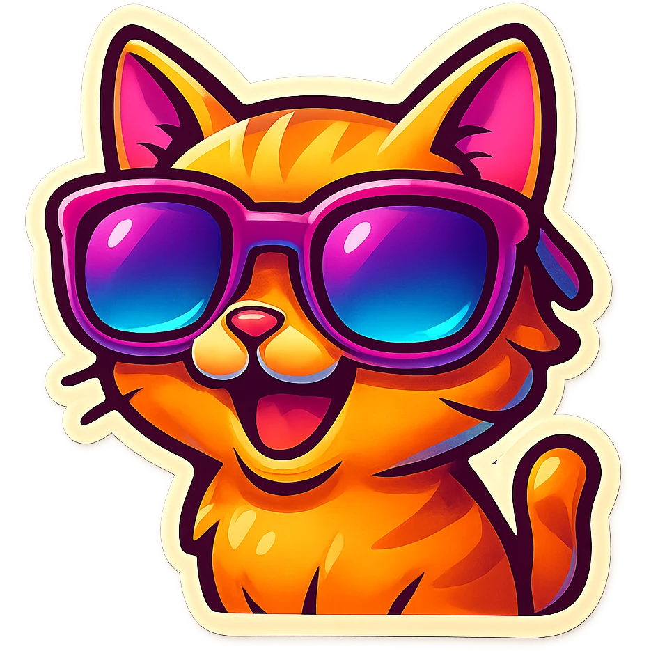 cat with oversized sunglasses, sticker style, vibrant colors emoji