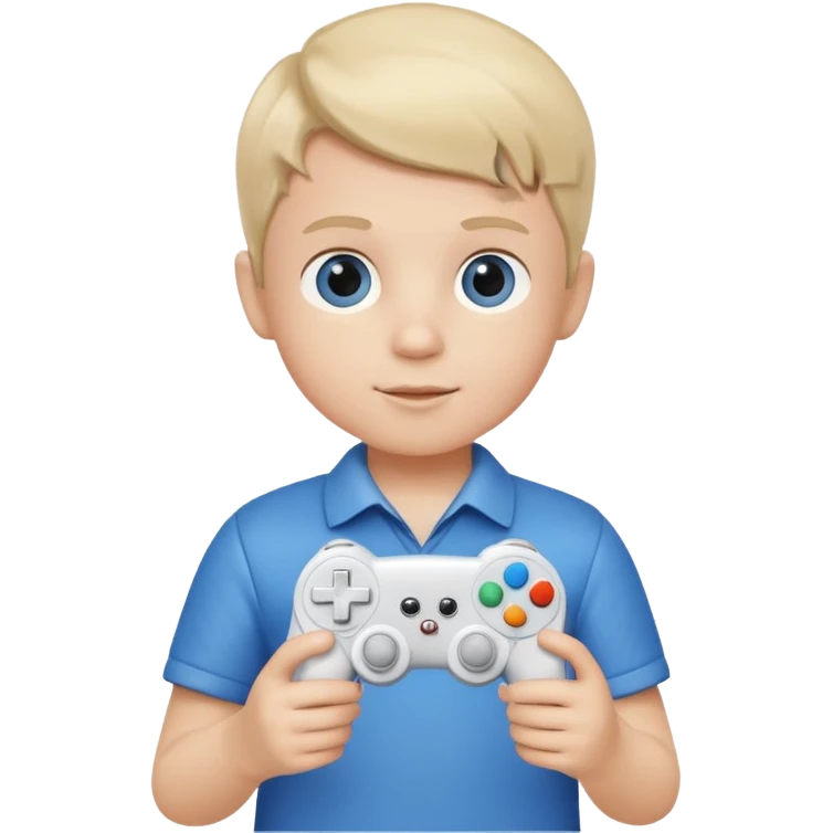 Little boy hold a controller and an airplane toy emoji