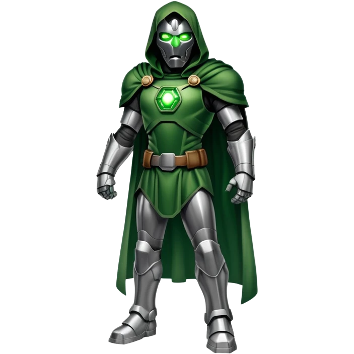 Doctor Doom in full body stance with intense glowing green eyes shining through mask emoji