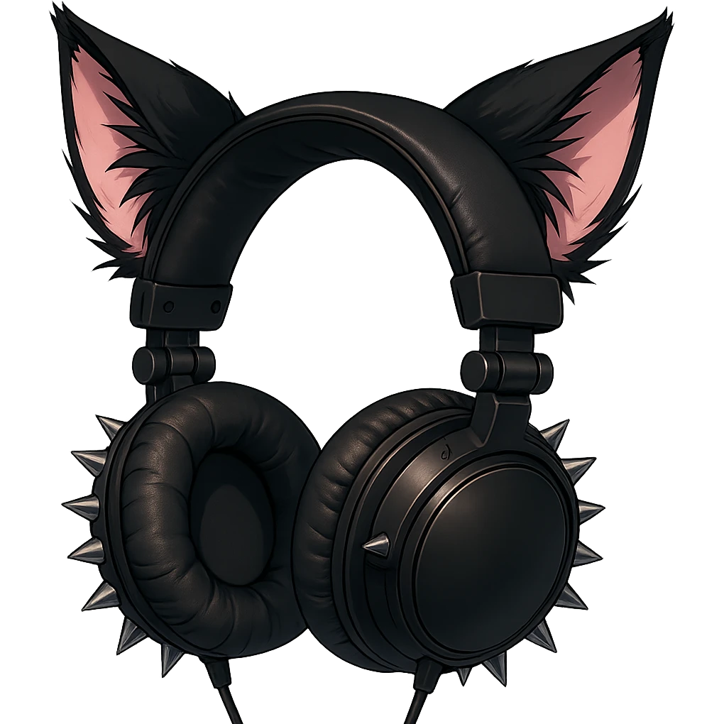 Add cat ears to the goth headphones in a realistic anime style. Keep the background transparent. emoji