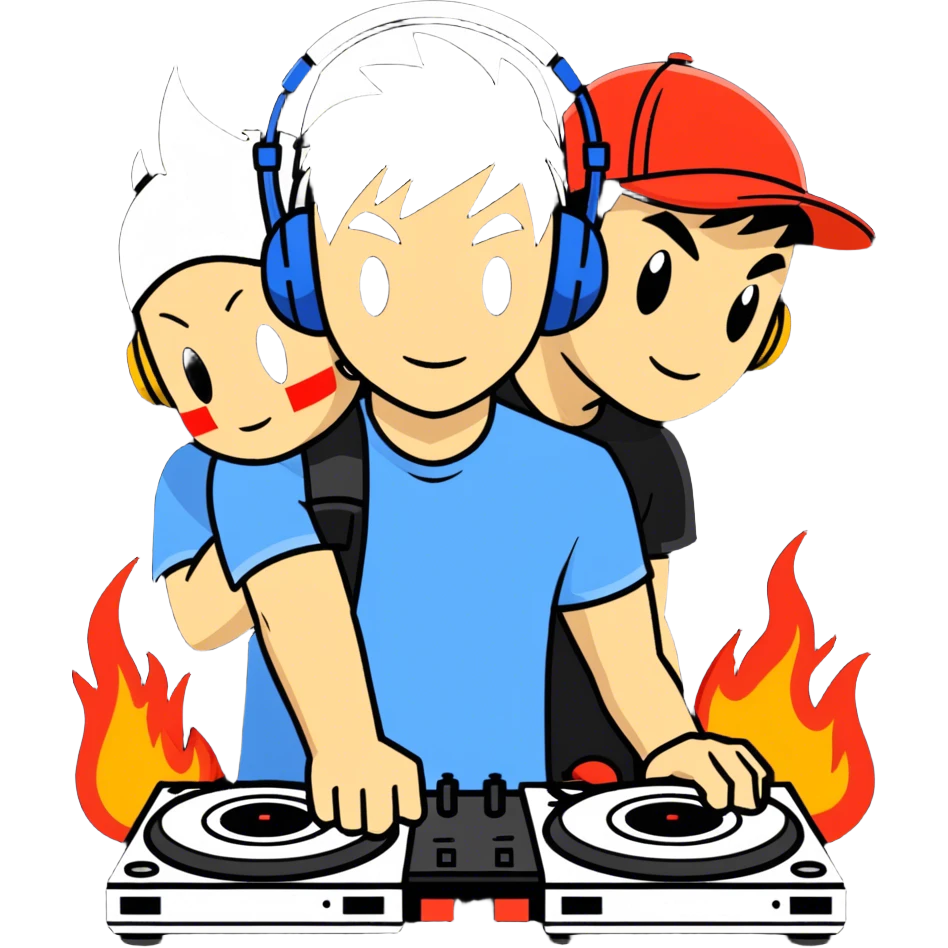Hot handsomeb muscular 6ft tall ash ketchum being a  dj and his music is on fire while kissing a friend emoji