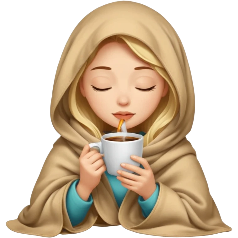 Light girl inside a blanket sipping coffee eyes closed emoji
