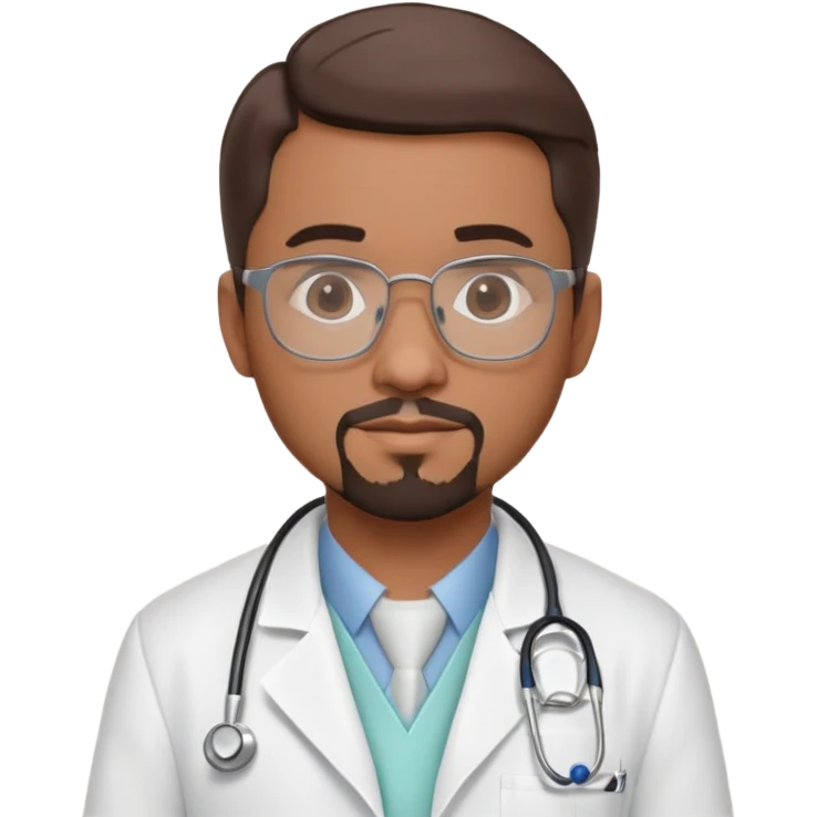  “Create a 3D cartoon-style doctor named Dr. Avery” Grey’s Anatomy – for a polished medical vib. with medium-brown (Puerto Rican) skin, short hair showing subtle gray streaks, a neat goatee, glasses, a white lab coat embroidered ‘Alfredo,’ and a stethoscope around his neck. Close up emoji