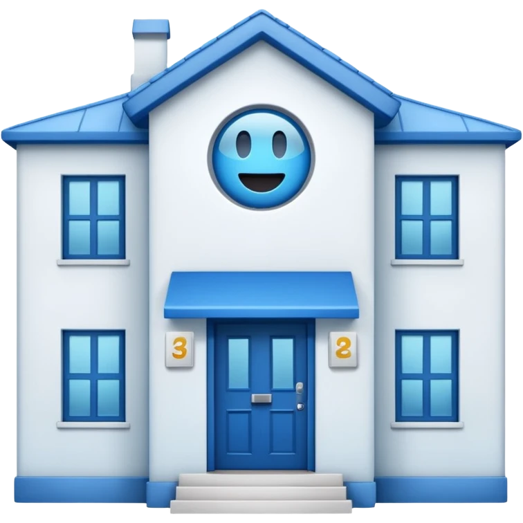 front view of a clinic building with a see-through window, emoji style emoji