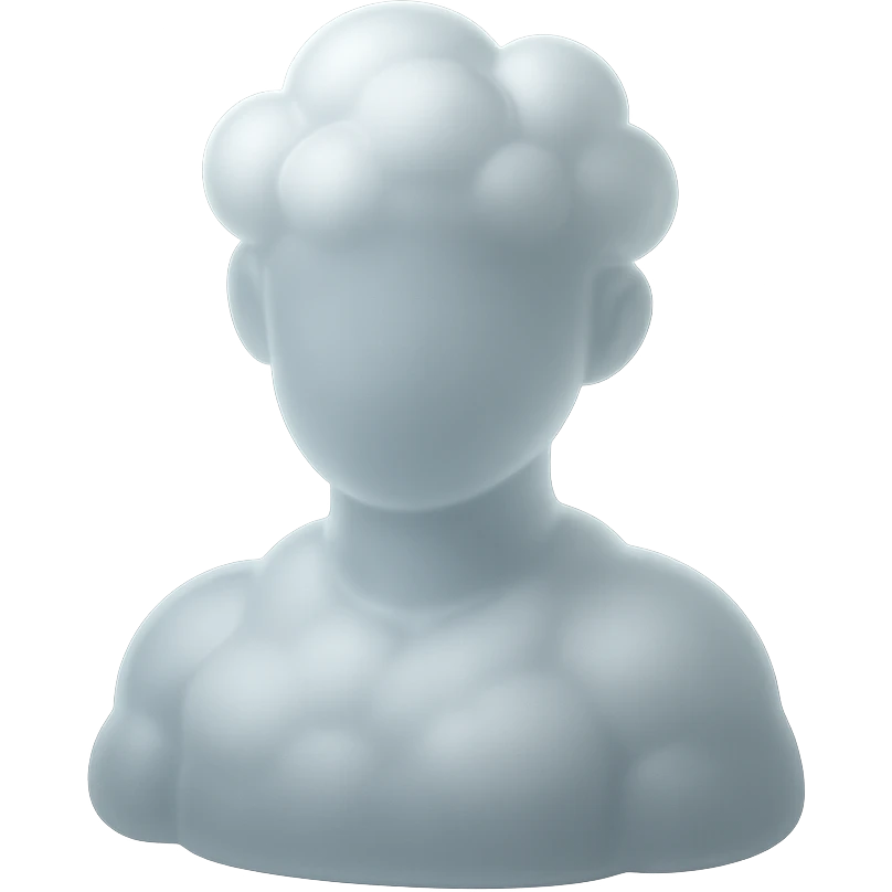 A person from the shoulders up, entirely composed of fluffy white convex clouds emoji