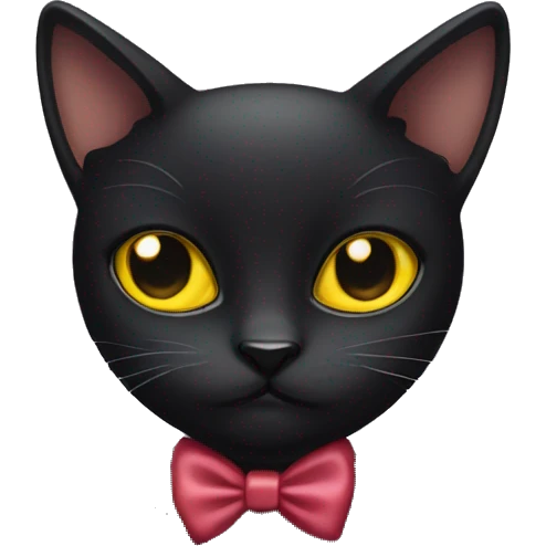 black cat with yellow eyes and a bow emoji
